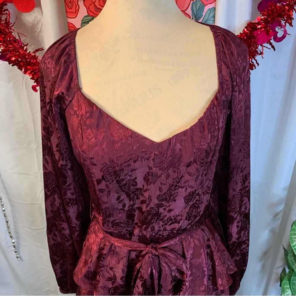 Chic Long Sleeve Burgundy Tiered Dress - Picture 4 of 16